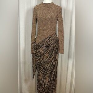 JLUXLABEL Shimmering Brown Long Sleeve Dress FREE PURSE WITH PURCHASE